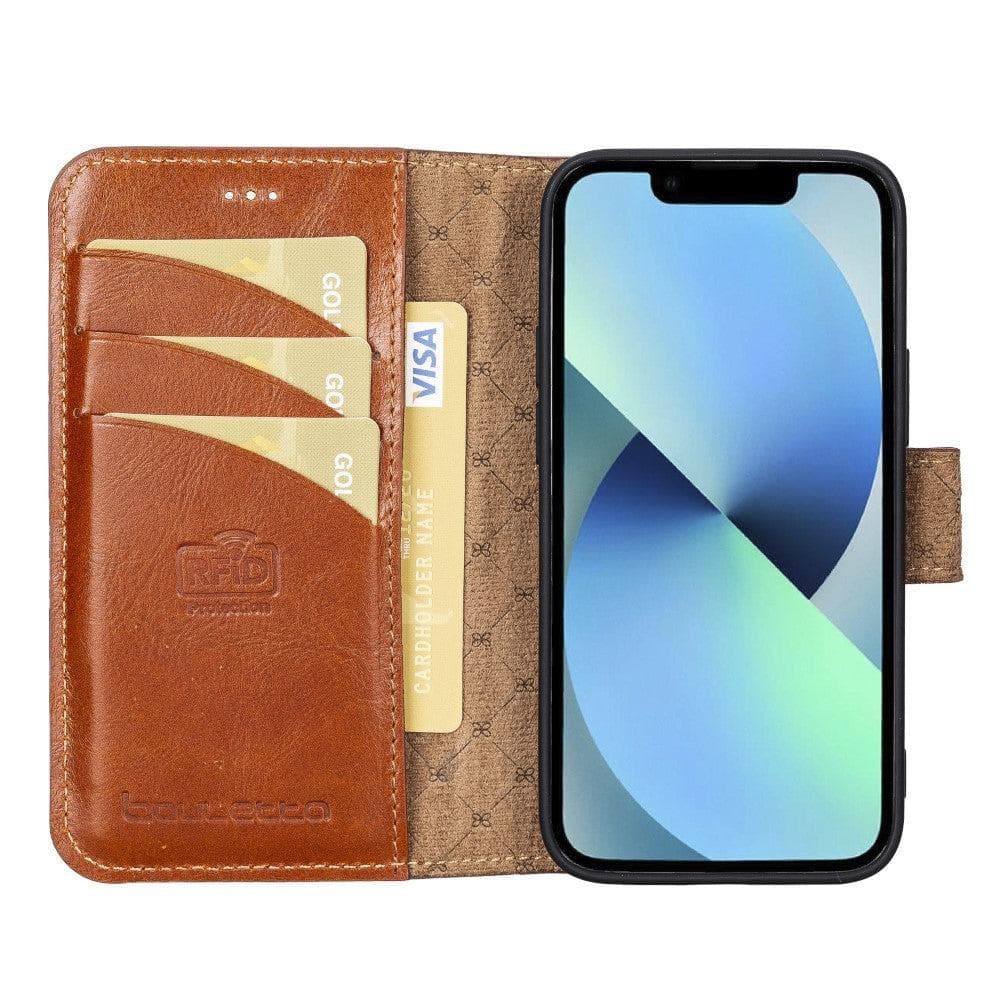 Wallet Folio with ID Slot Leather Wallet Case For Apple iPhone 13 Series iPhone 13 Mini 5.4 / Rustic Tan Bornbor