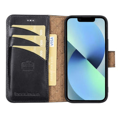 Wallet Folio with ID Slot Leather Wallet Case For Apple iPhone 13 Series iPhone 13 Mini 5.4 / Rustic Black Bornbor