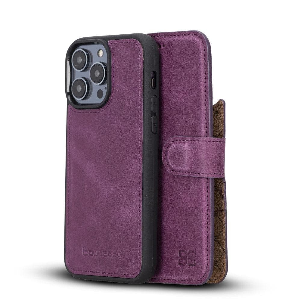 Apple iPhone 14 Series Detachable Leather Wallet Case Darker Color - MW iPhone 14 Pro Max / Purple Bornbor