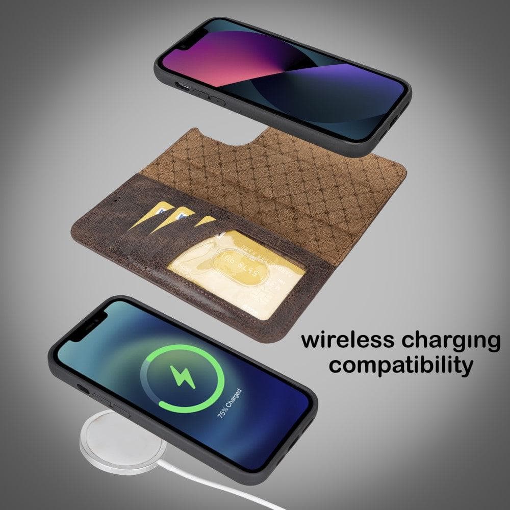Apple iPhone 14 Series Detachable Leather Wallet Case Darker Color - MW Bornbor