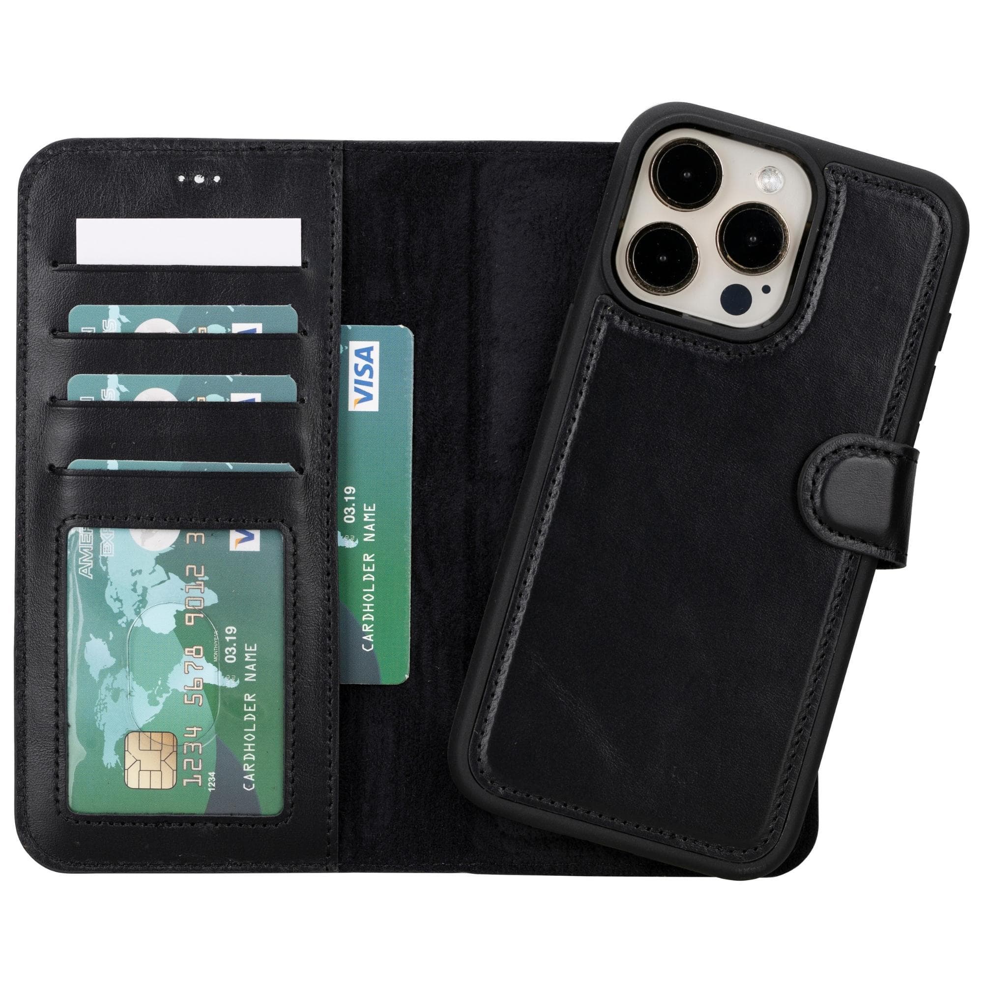 B2B - iPhone 15 Series Leather Wallet Case Black / iPhone 15 Pro Max Bouletta B2B