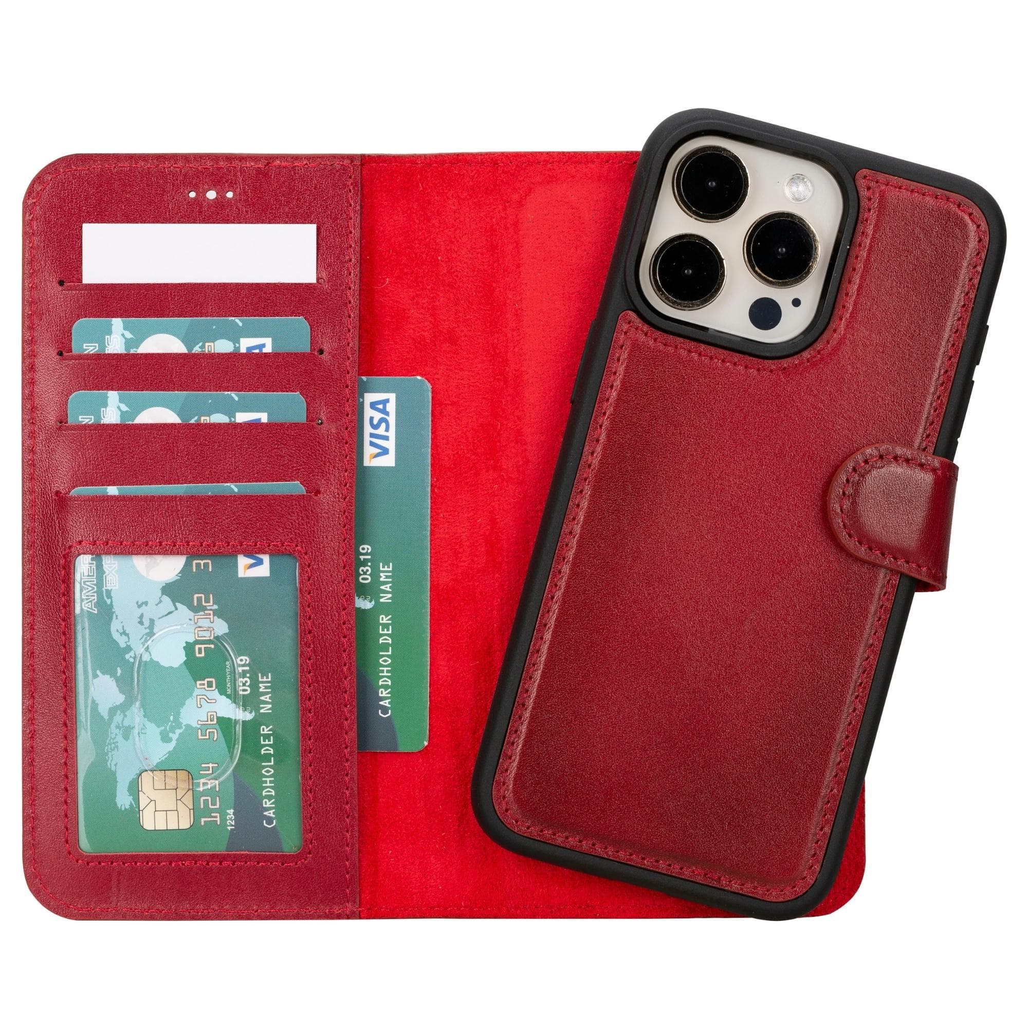 B2B - iPhone 15 Series Leather Wallet Case Red / iPhone 15 Pro Max Bouletta B2B