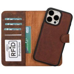 B2B - iPhone 15 Series Leather Wallet Case Dark Brown / iPhone 15 Pro Max Bouletta B2B