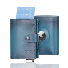 Leather Palertag Zip Mechanical Card Holder Blue Bouletta B2B