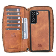 Detachable Leather Zipper Wallet Cases for Samsung Galaxy S21 Series S21 Plus / Tan Bouletta LTD