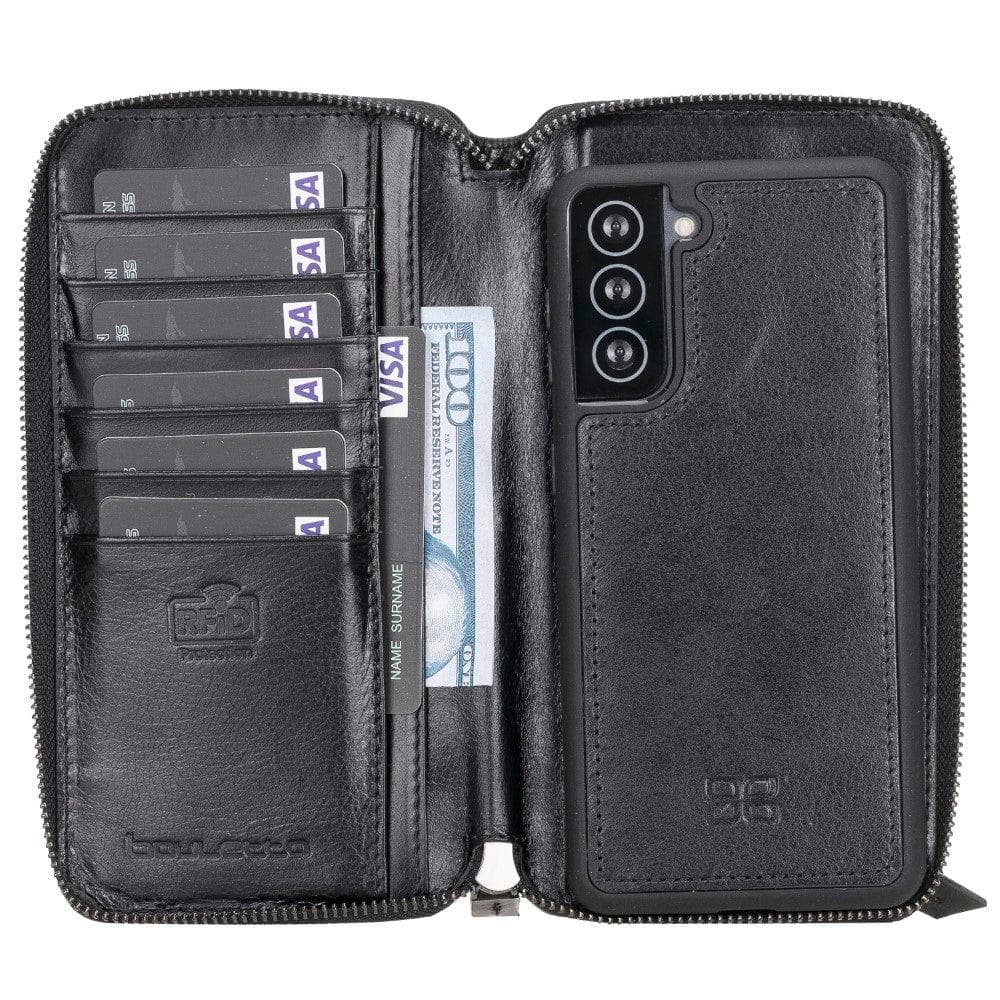 Detachable Leather Zipper Wallet Cases for Samsung Galaxy S21 Series S21 Plus / Black Bouletta LTD