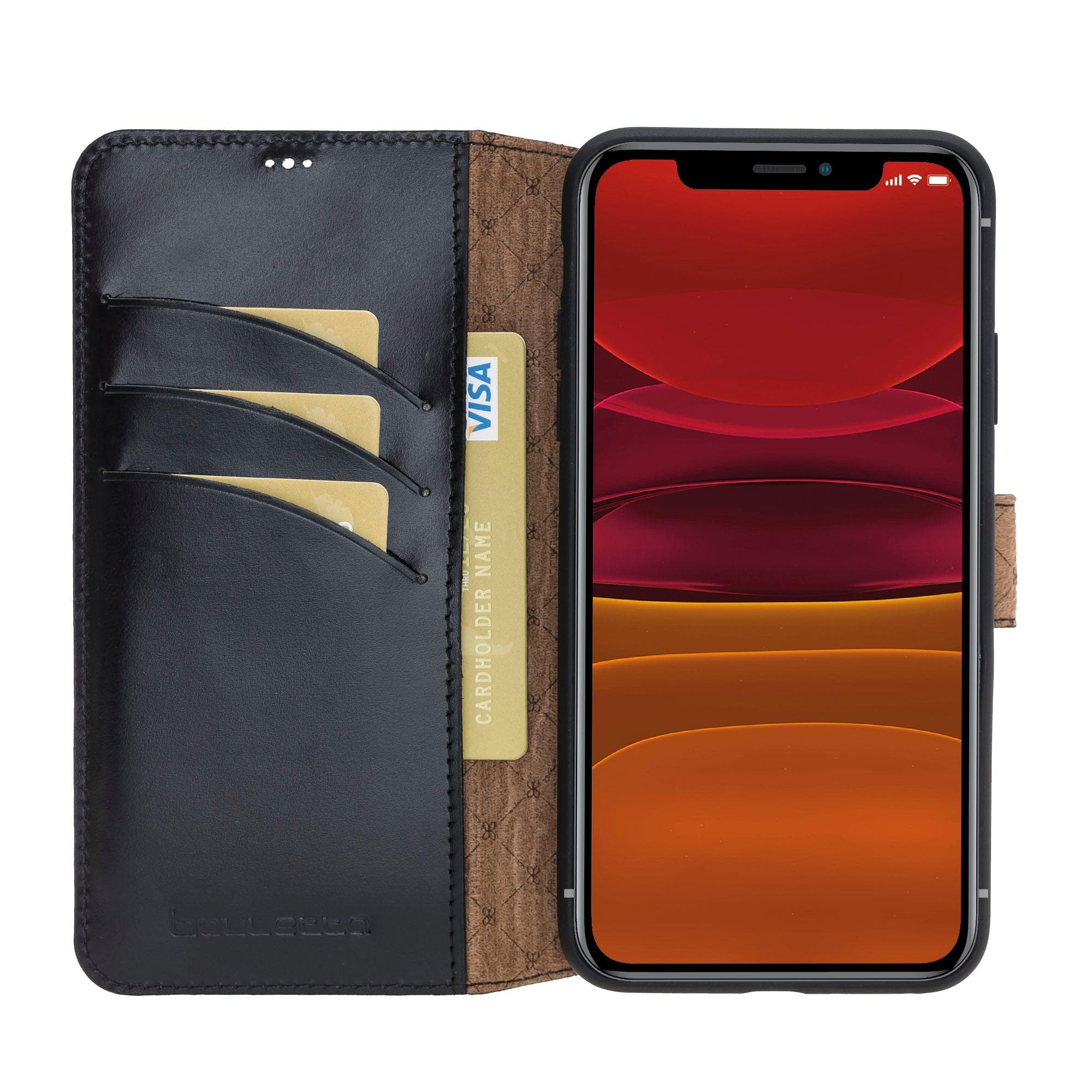 Wallet Folio with ID Slot Leather Wallet Case For Apple iPhone 11 Series İPhone 11 Promax / Black Bouletta LTD