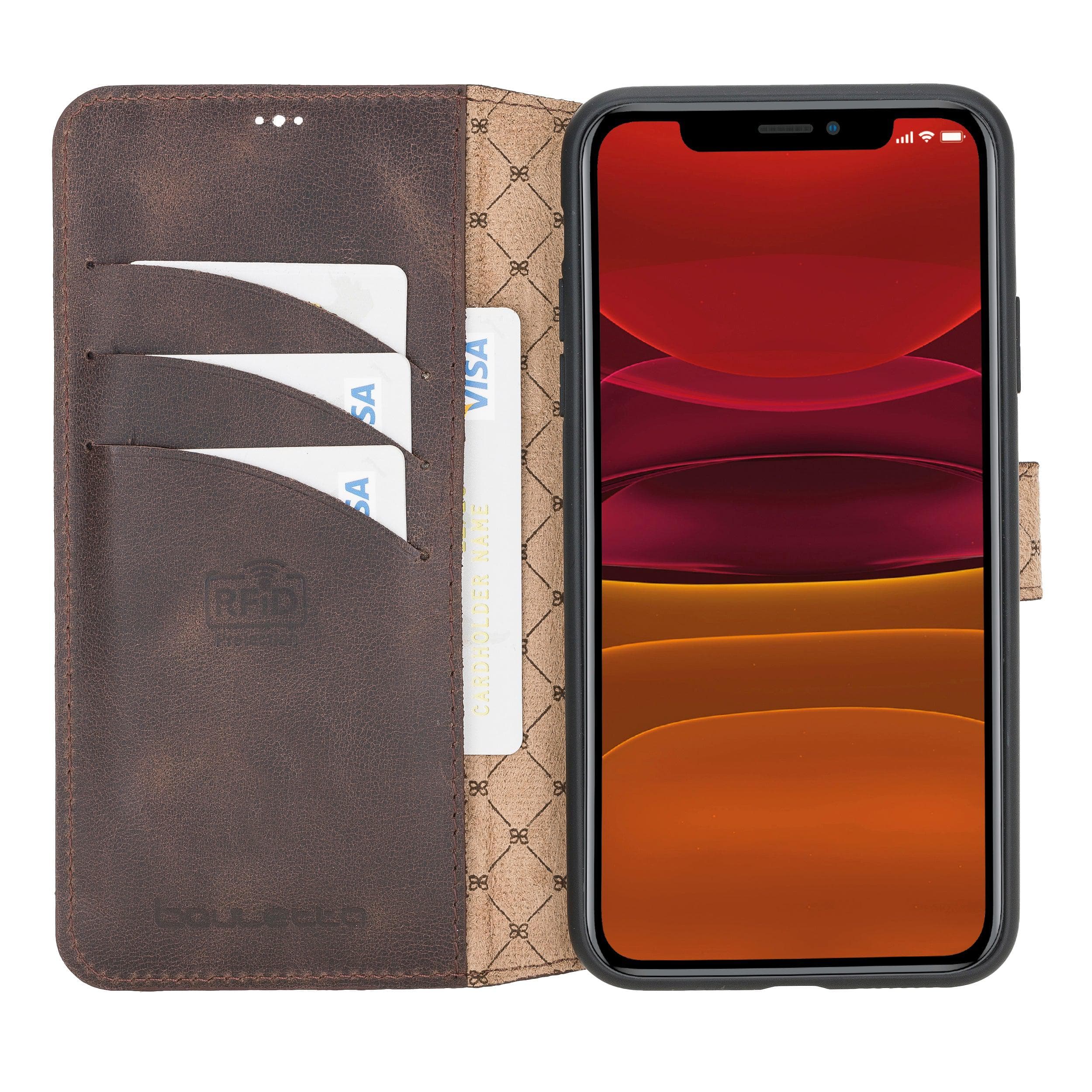 Wallet Folio with ID Slot Leather Wallet Case For Apple iPhone 11 Series İPhone 11 Promax / Dark Brown Bouletta LTD