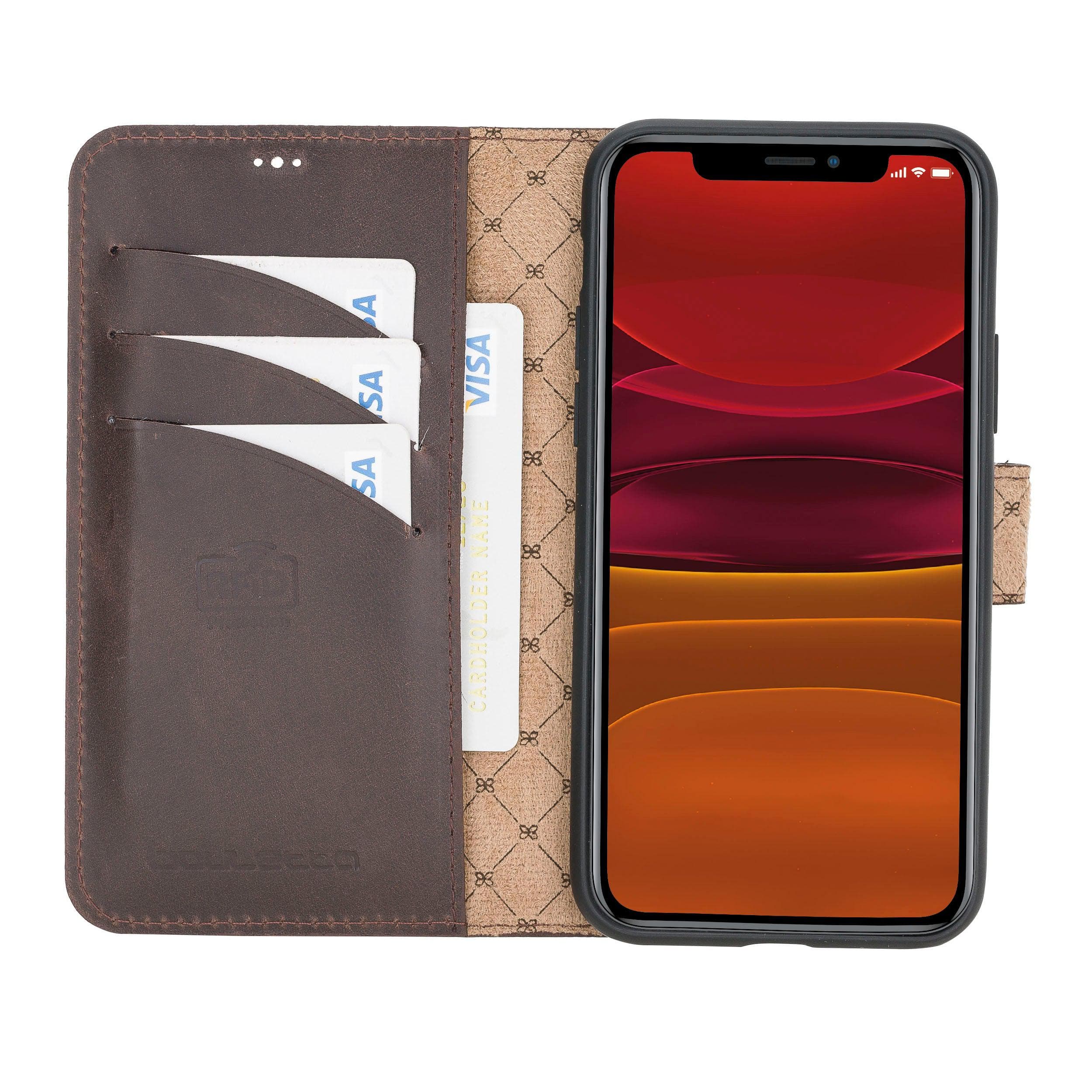 Wallet Folio with ID Slot Leather Wallet Case For Apple iPhone 11 Series iPhone 11 Pro / Dark Brown Bouletta LTD