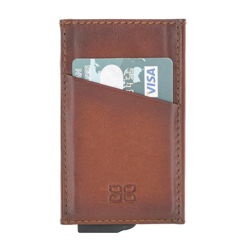 Torres Leather Mechanical Card Holder Rustic Tan With Effect Bouletta