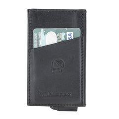 Torres Leather Mechanical Card Holder Rustic Black Bouletta